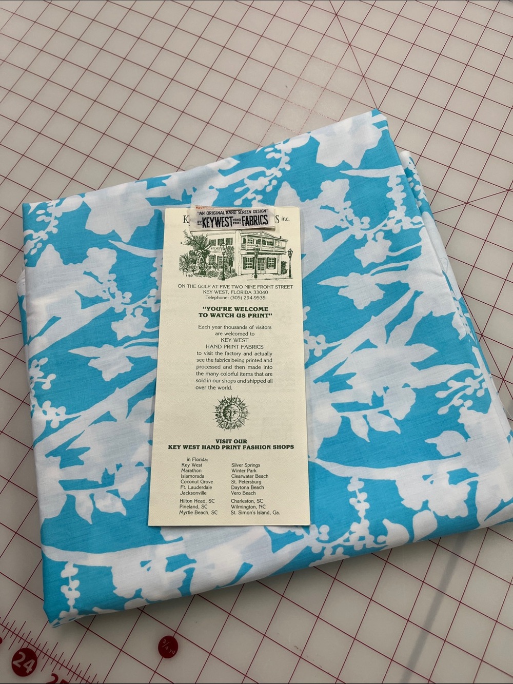 KEY WEST HAND PRINT FABRICS Vintage Ocean Blue/White Floral Cotton  2.5 Yards
